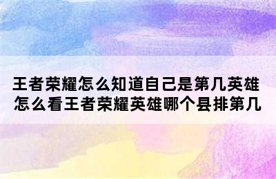 王者荣耀怎么知道自己是第几英雄 怎么看王者荣耀英雄哪个县排第几